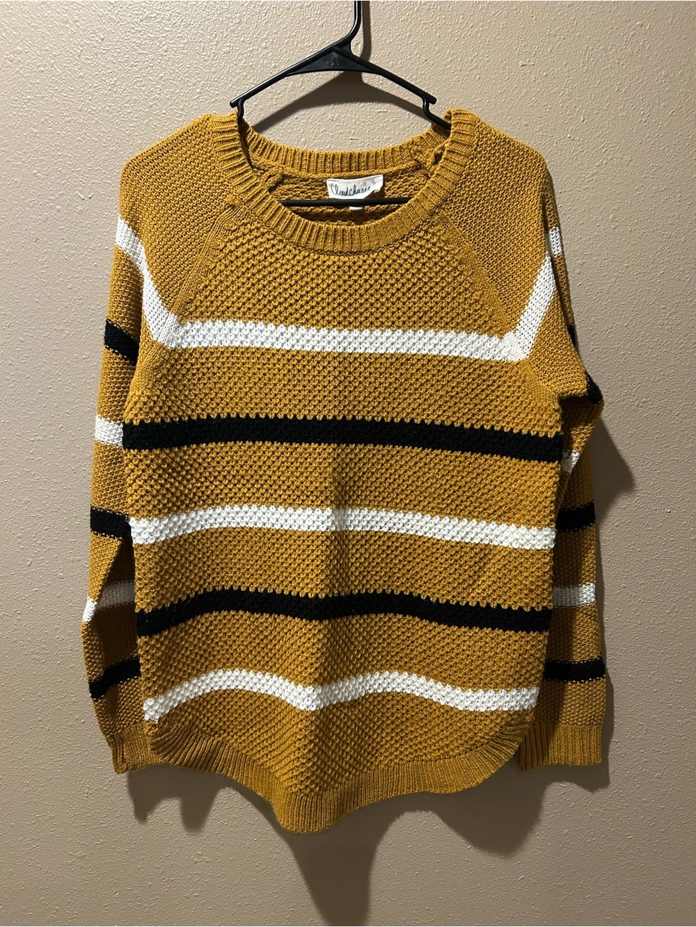 Mustard Striped Knit Sweater - Women